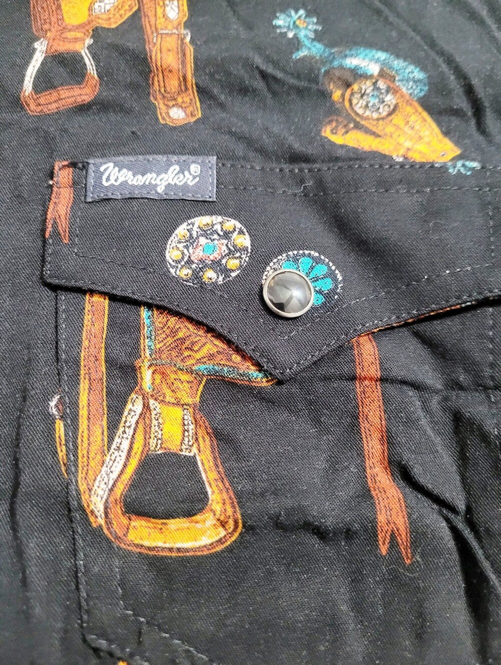 Wrangler Retro Western Saddle Print Snap Button Shirt Women's Large NWT NEW - Picture 12 of 13